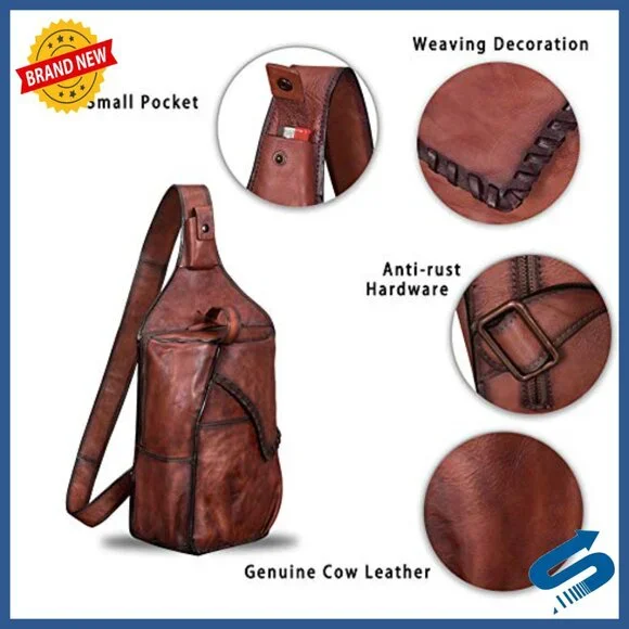 Genuine Leather Vintage Sling Backpack Crossbody Bag for iPad Large Daypack